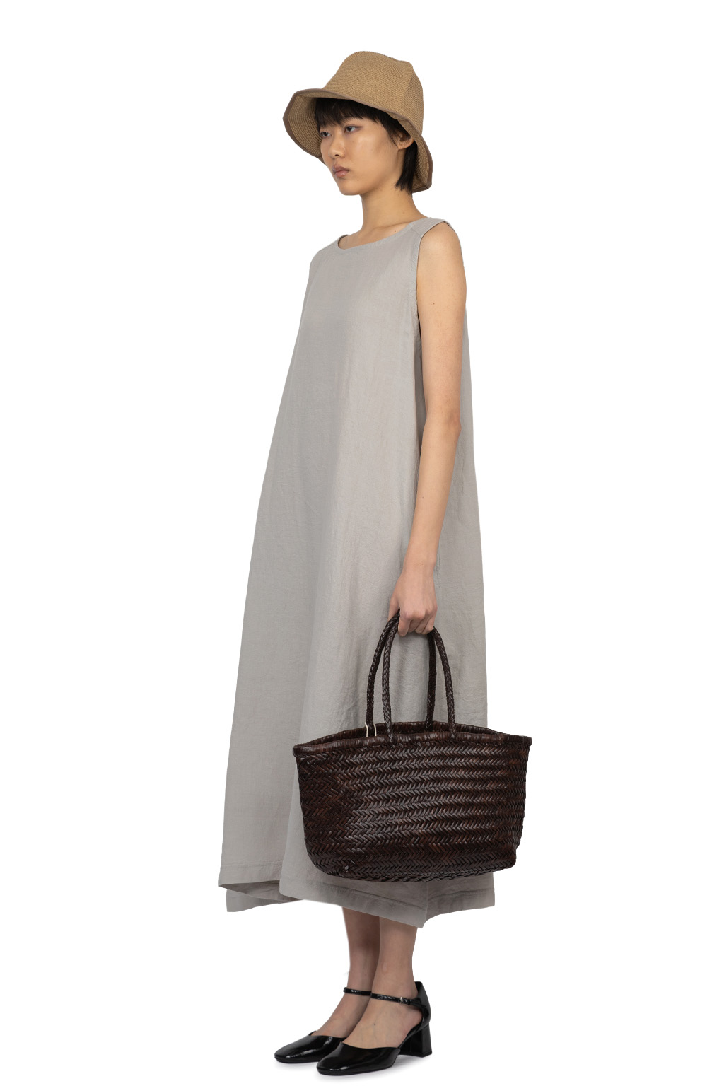 A+koloni - Azumadaki Linen Sleeveless Dress - Greige