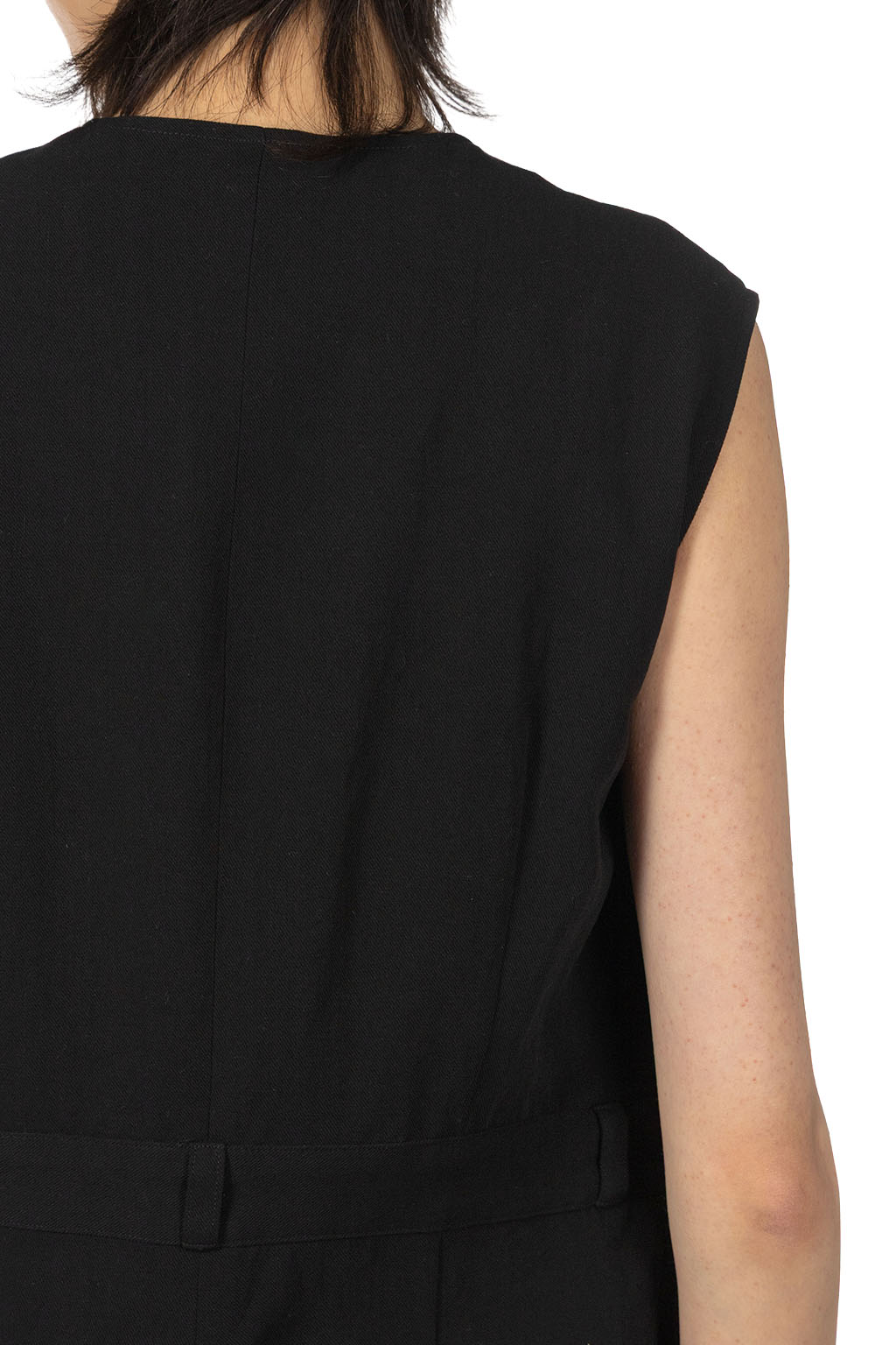 AURALEE - Hard Twist Cotton Linen Gabardine Sleeveless Jumpsuit - Black