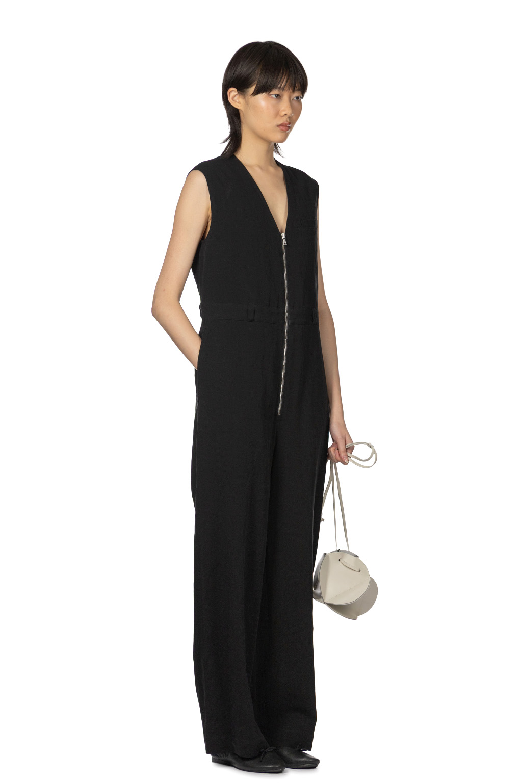 AURALEE - Hard Twist Cotton Linen Gabardine Sleeveless Jumpsuit - Black