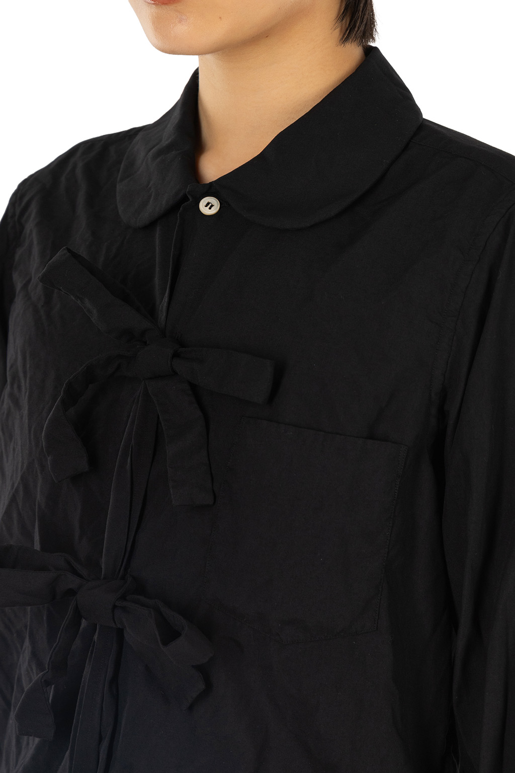 Comme Des Garcons Comme Des Garcons  - Round Collar Front Tie Shirt- Black
