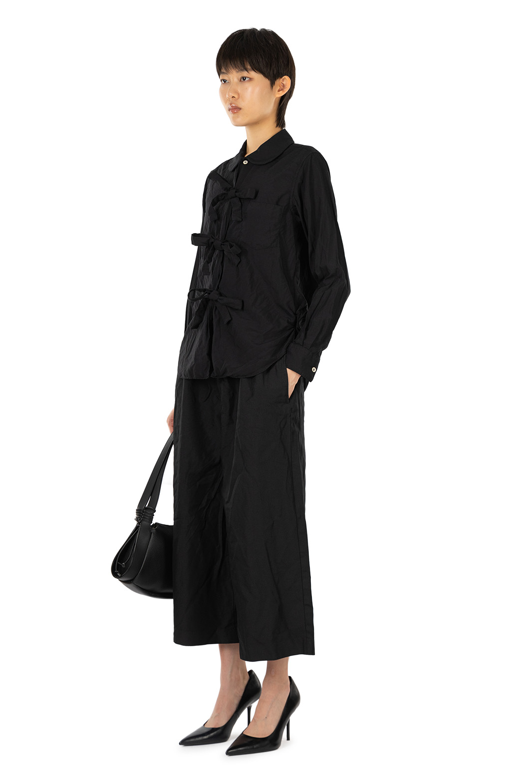 Comme Des Garcons Comme Des Garcons  - Round Collar Front Tie Shirt- Black