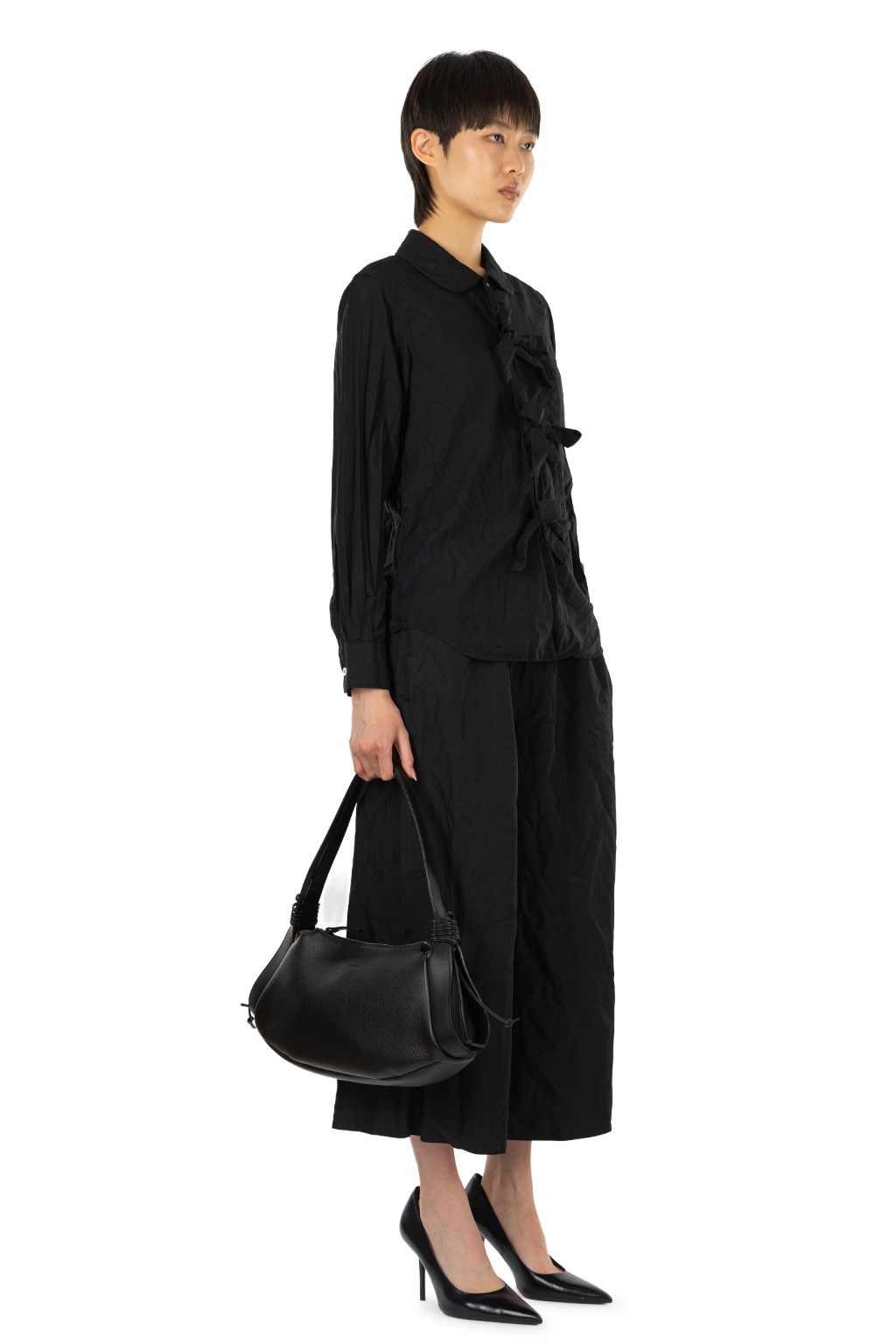 Comme Des Garcons Comme Des Garcons  - Round Collar Front Tie Shirt- Black