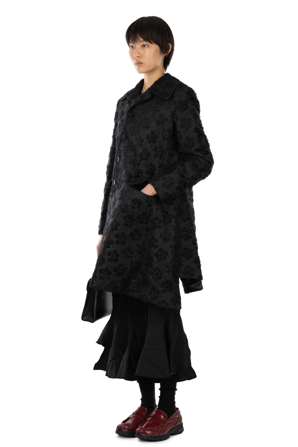 Comme Des Garcons Comme Des Garcons  - Textured Floral Jacquard Coat - Black