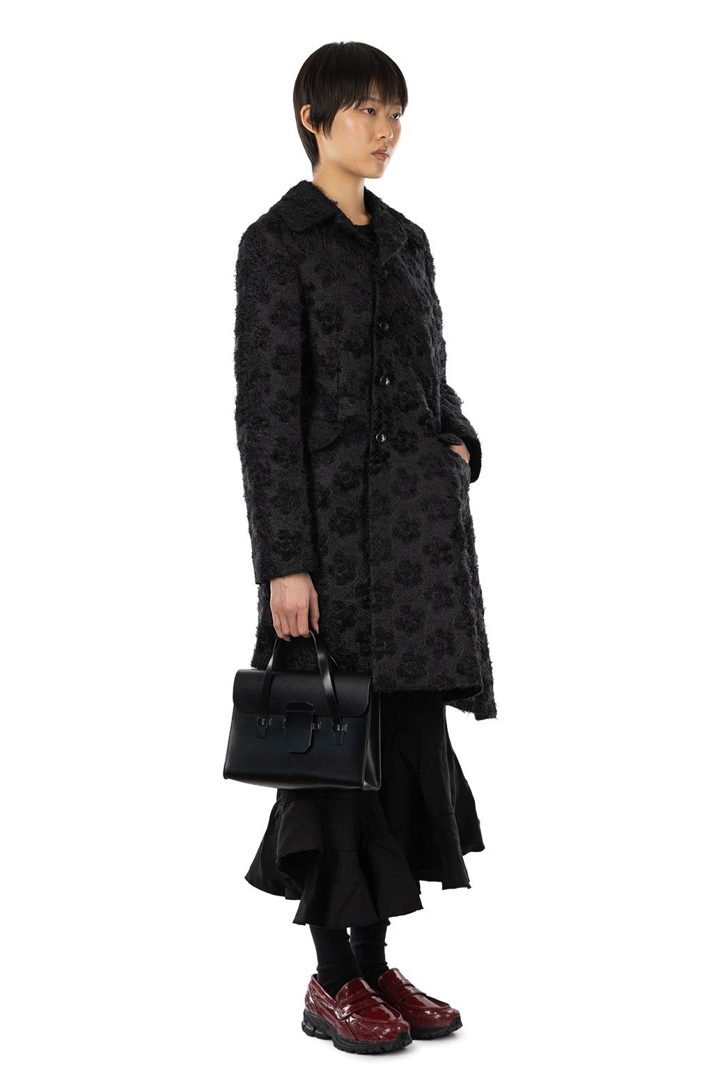 Comme Des Garcons Comme Des Garcons  - Textured Floral Jacquard Coat - Black