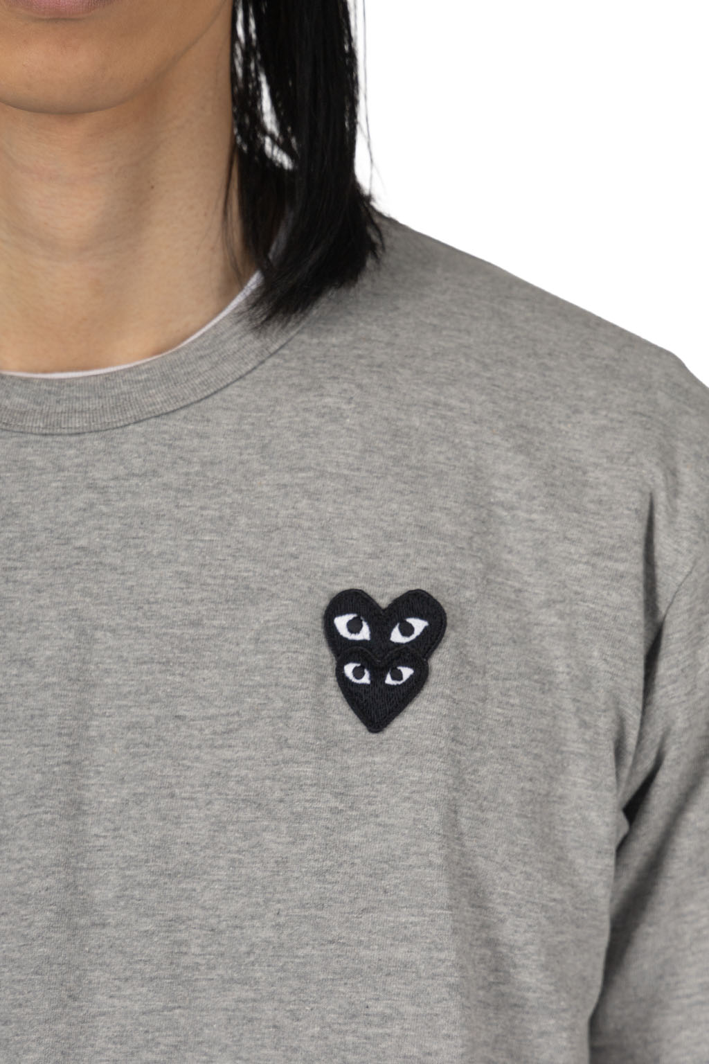 Comme Des Garcons Play Unisex Double Black Heart T-Shirt - Grey
