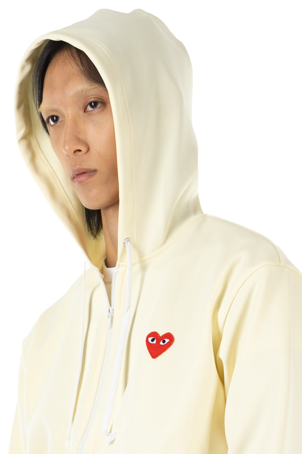 Comme Des Garcons Play - Unisex's Red Heart Zip Hoodie - Ivory