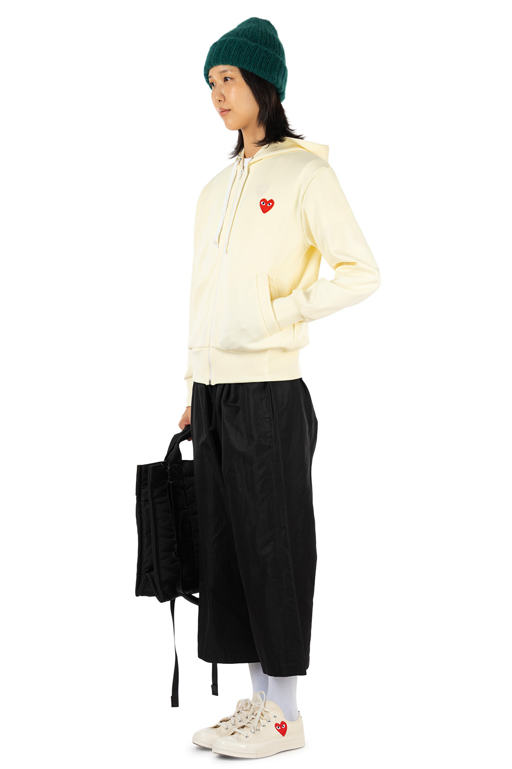 Comme Des Garcons Play - Unisex's Red Heart Zip Hoodie - Ivory