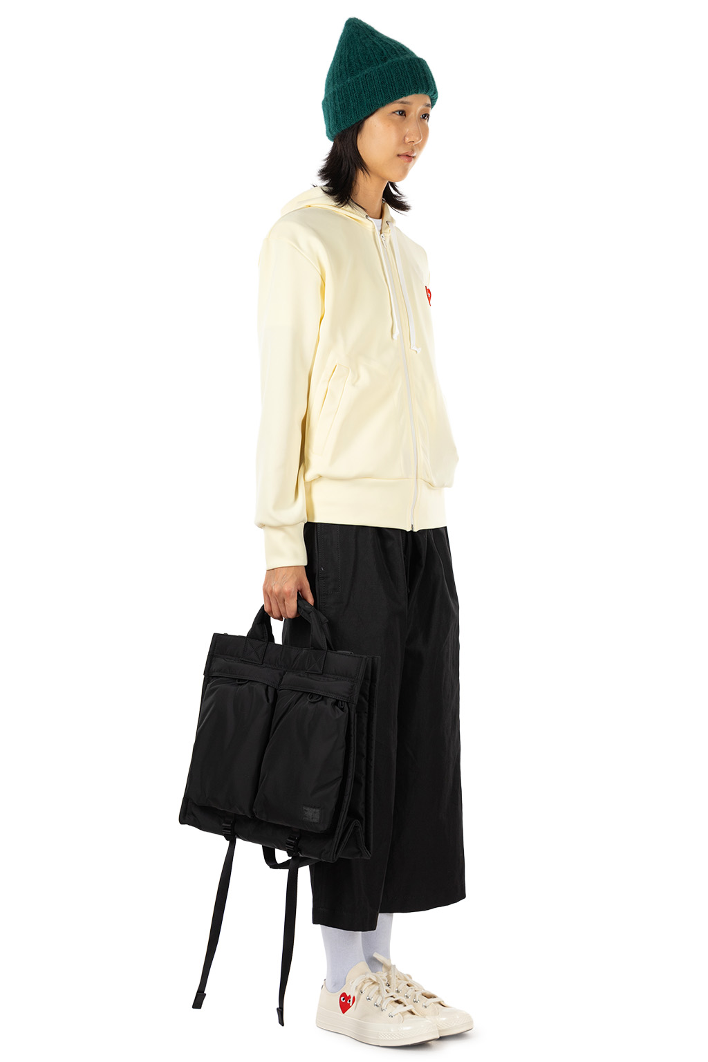 Comme Des Garcons Play - Unisex's Red Heart Zip Hoodie - Ivory