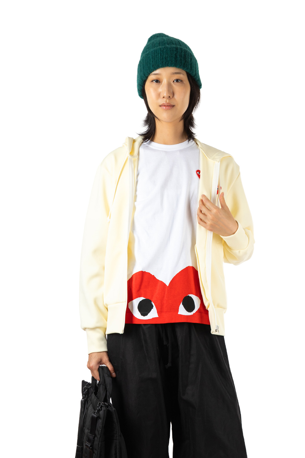 Comme Des Garcons Play - Unisex's Red Heart Zip Hoodie - Ivory