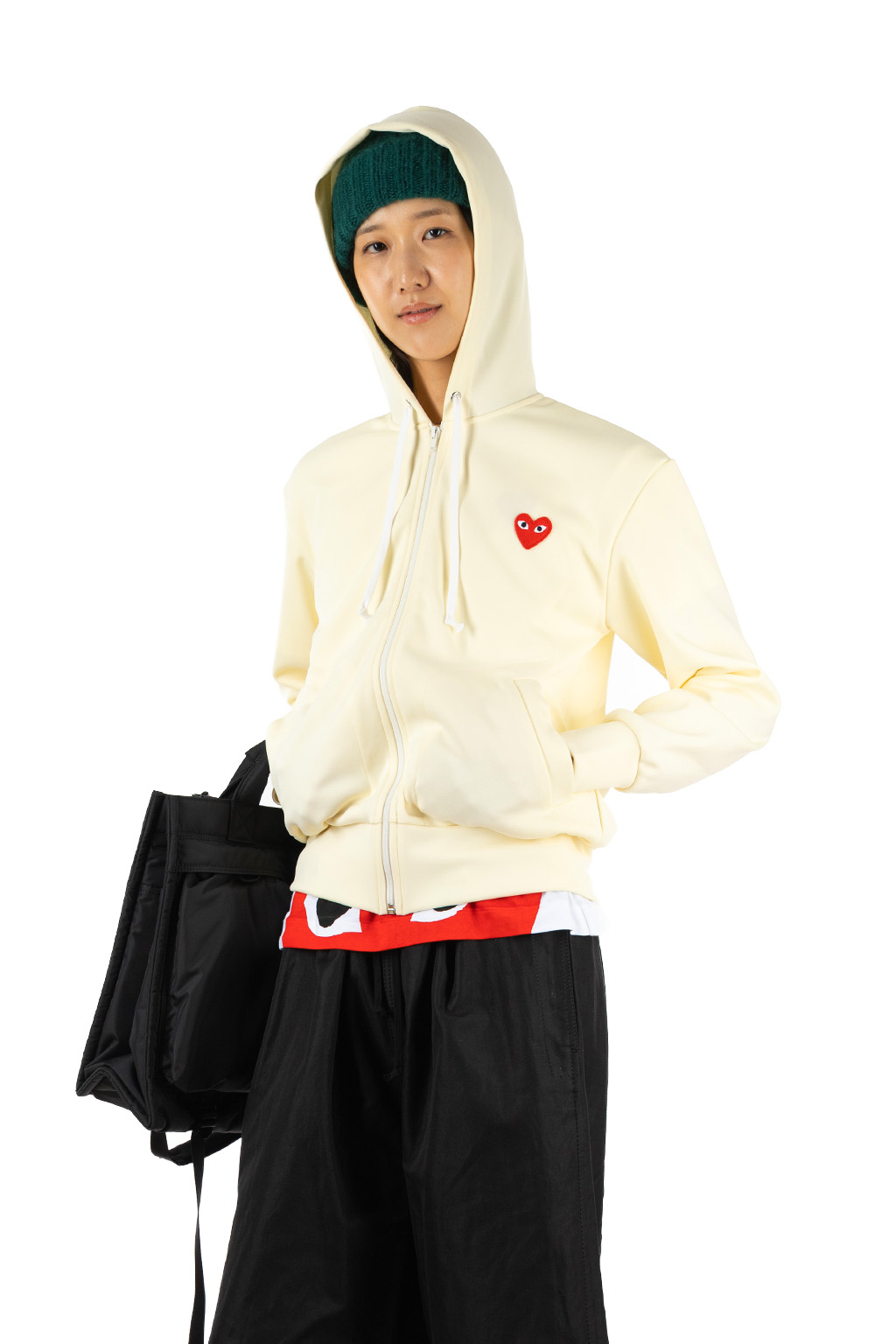 Comme Des Garcons Play - Unisex's Red Heart Zip Hoodie - Ivory