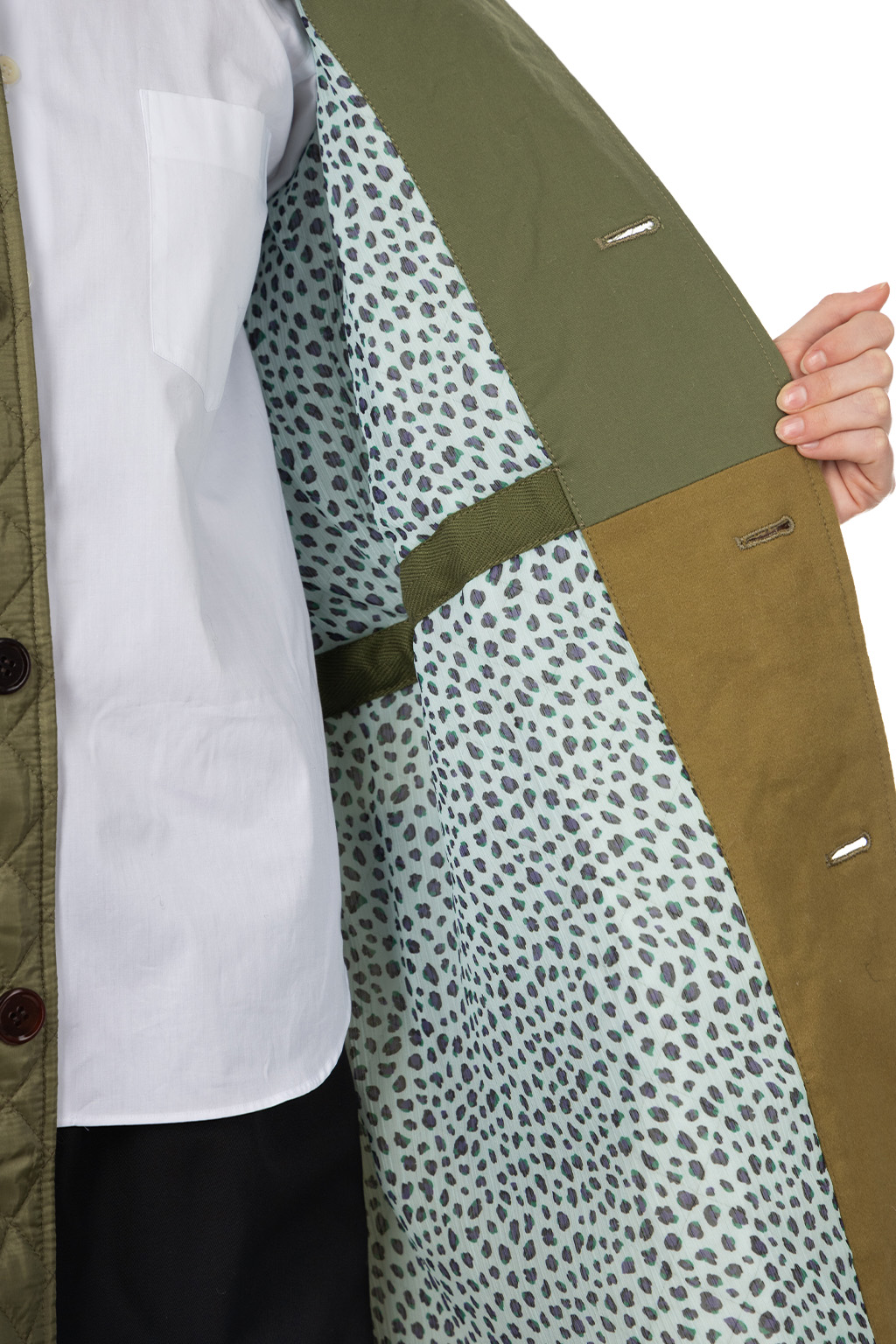 Comme Des Garcons Comme Des Garcons  - Long V-Neck Diamond Pattern Quilt Coat - Khaki