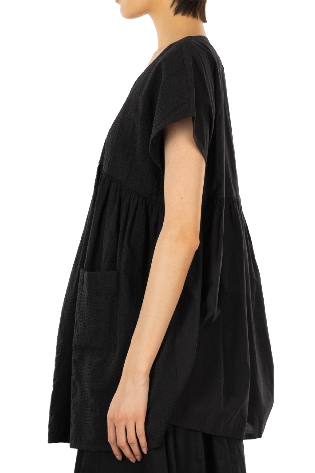 Comme Des Garcons TAO - V-Neck Tunic Blouse - Black x Black