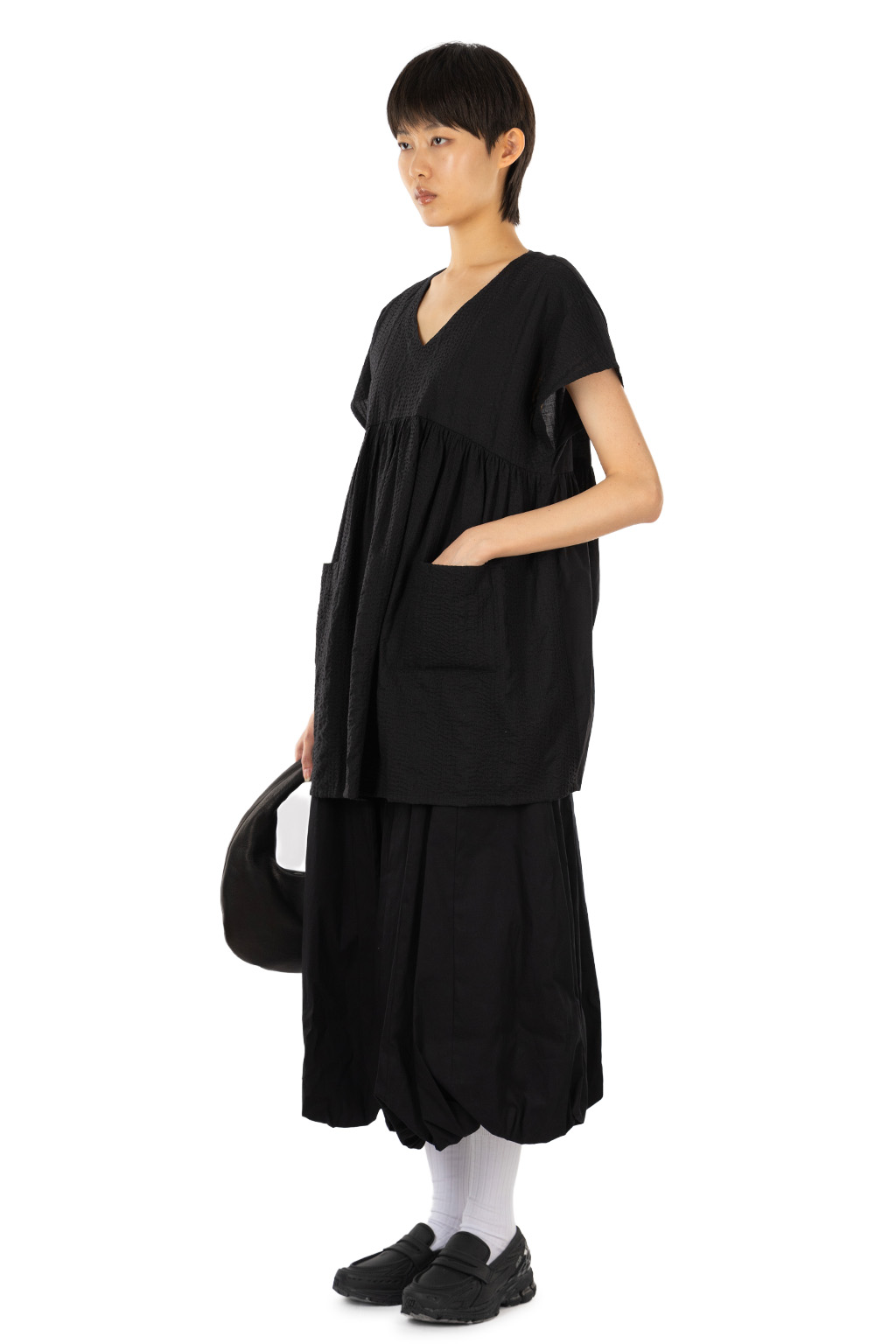Comme Des Garcons TAO - V-Neck Tunic Blouse - Black x Black