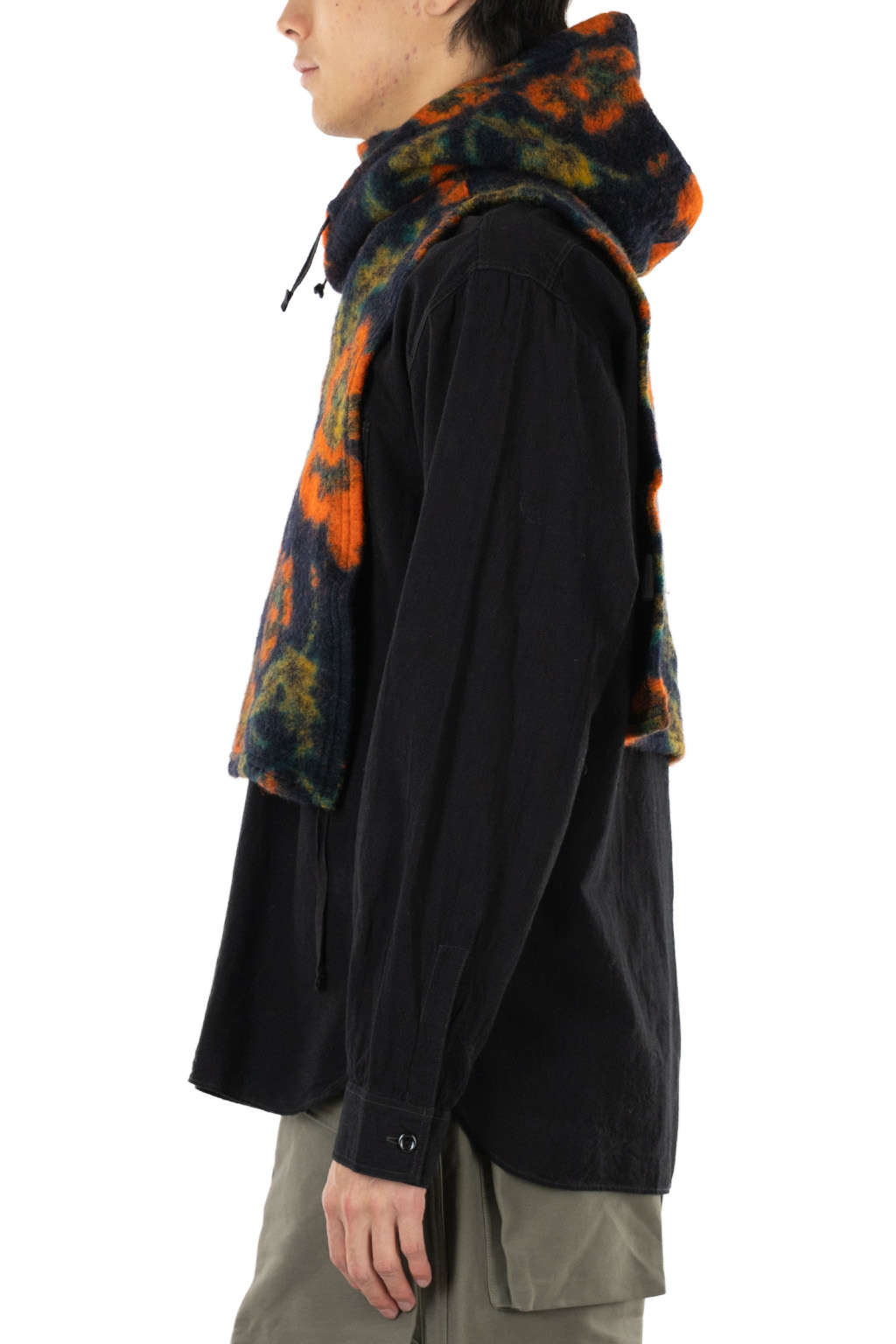 Engineered Garments - Hooded Interliner - Navy Orange Floral Knit Jacquard