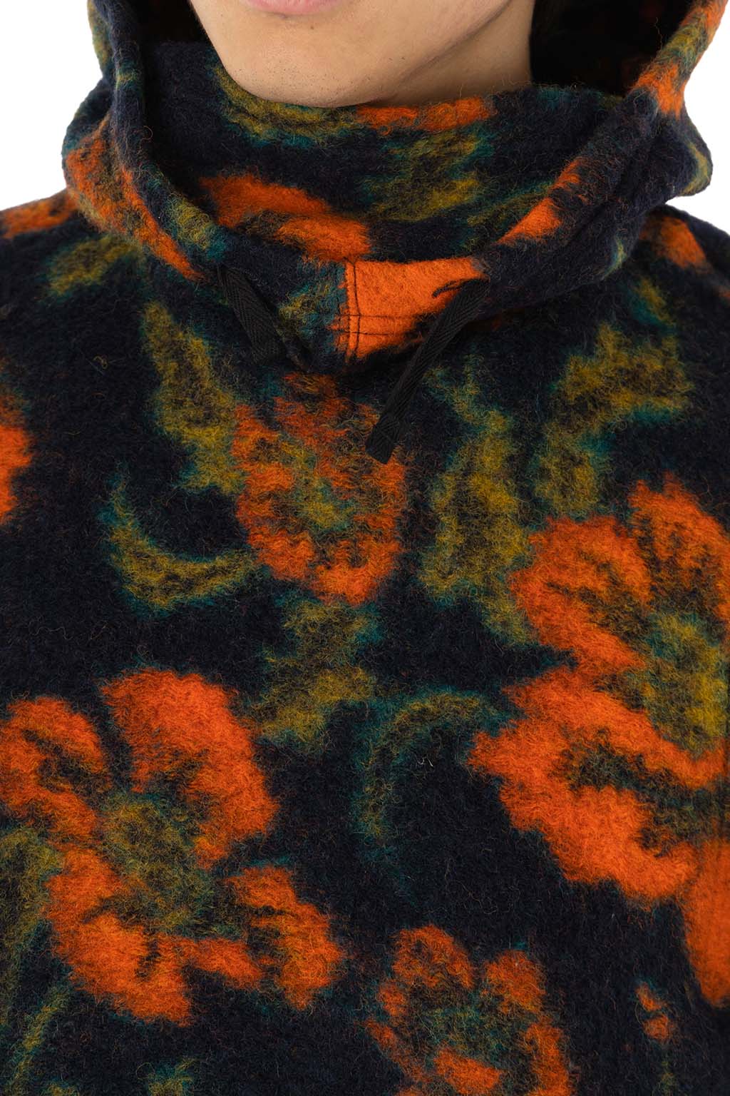 Engineered Garments - Hooded Interliner - Navy Orange Floral Knit Jacquard