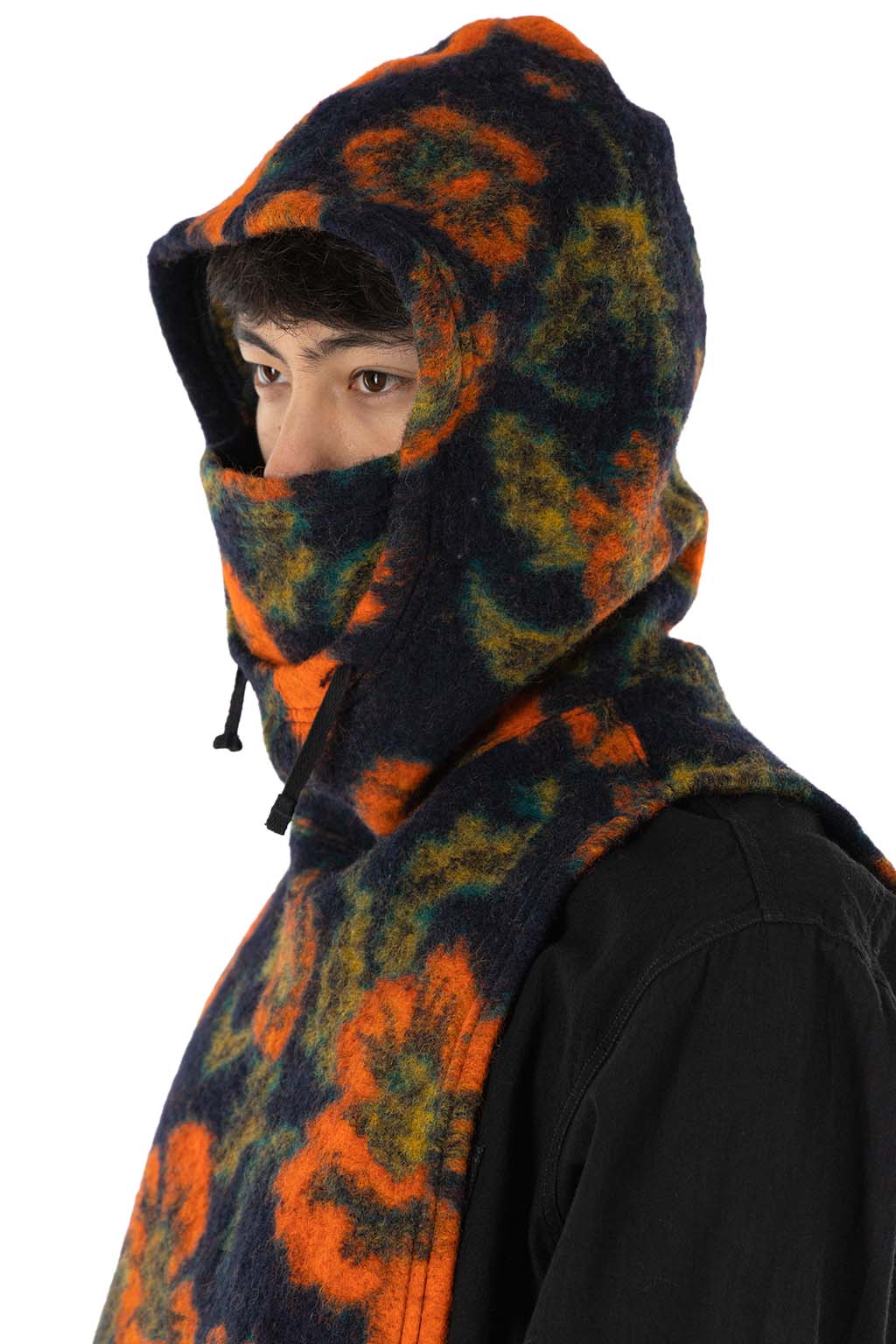 Engineered Garments - Hooded Interliner - Navy Orange Floral Knit Jacquard