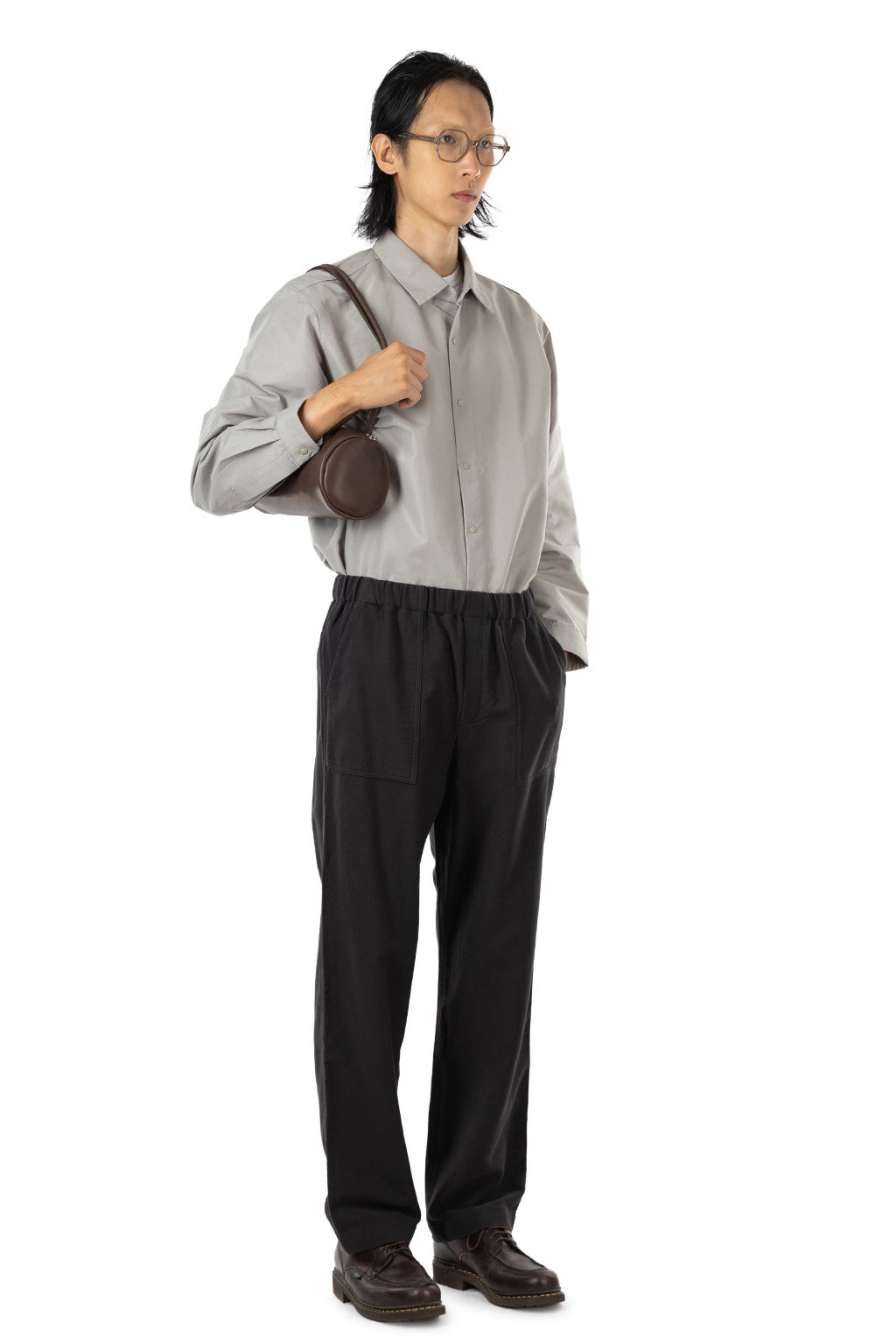 Evam Eva - Men's Brushed Cotton Wide Pants - Sumi