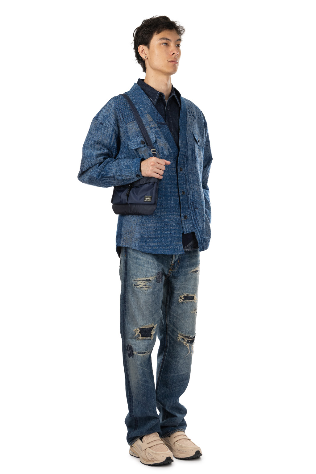 FDMTL - Boro Jaquard Haori Shirt Rinse - Indigo