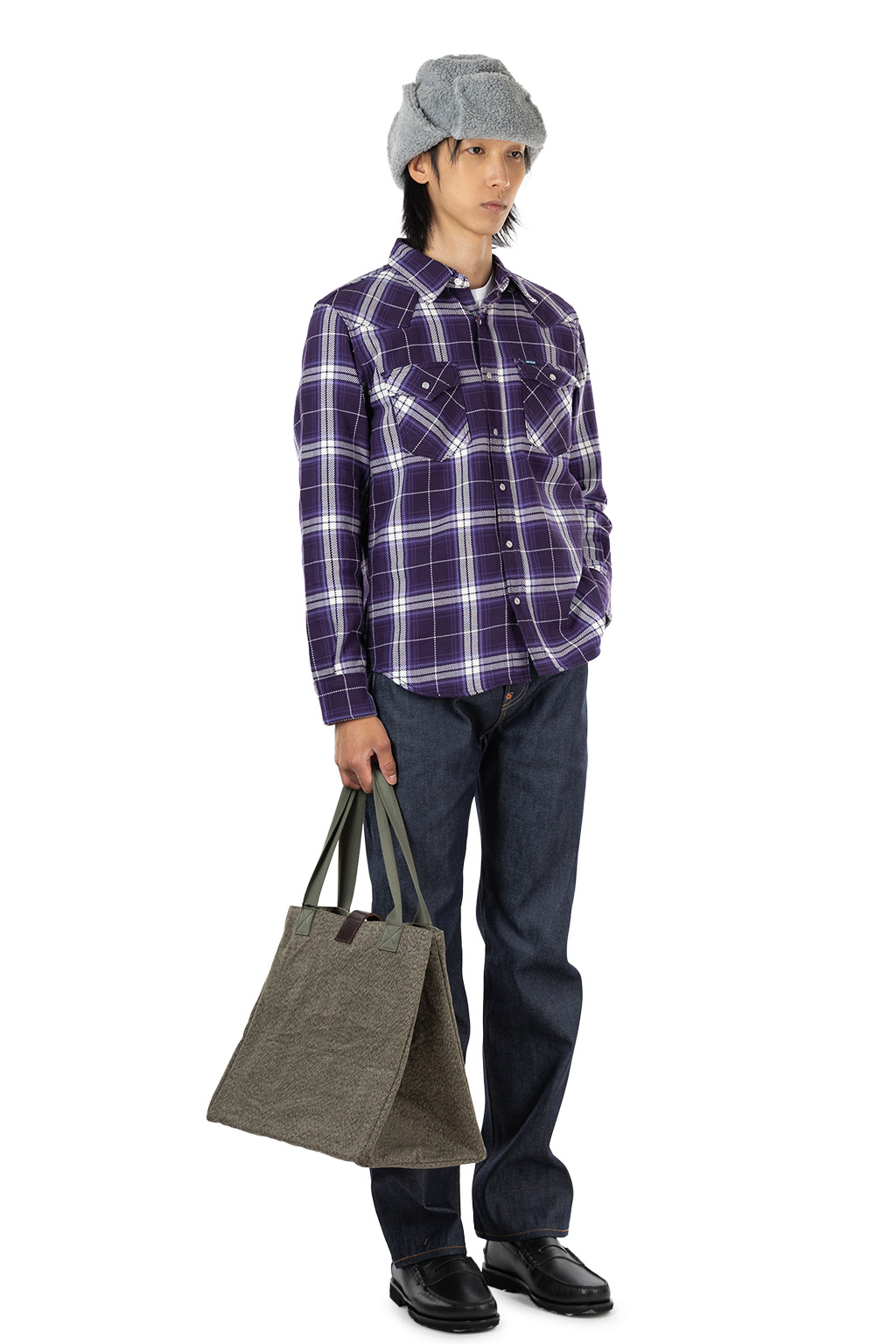 Iron Heart - 9oz Selvedge Flannel Check Western Shirt - Purple