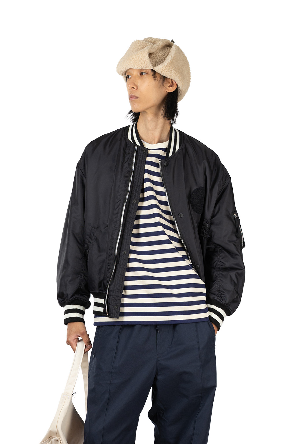 Junya Watanabe MAN - Cotton Jersey Stripe LS T-Shirt - Natural Navy