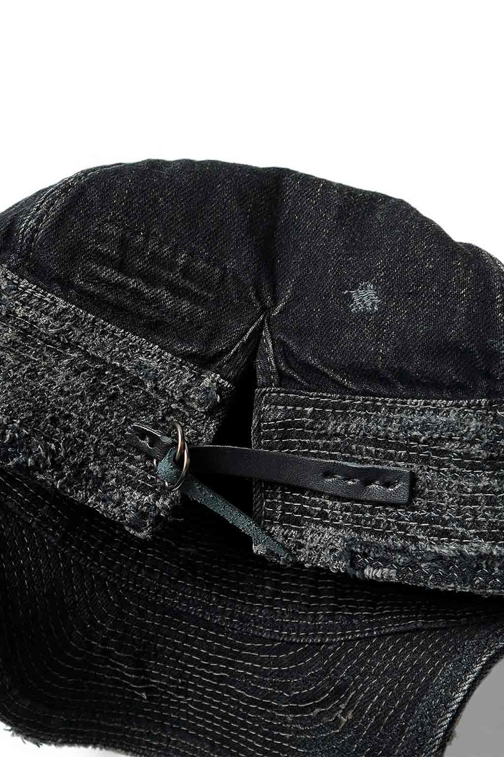 Kapital - 11.5oz BLK x BLK Denim THE OLD MAN AND THE SEA Cap (Crash Remake)