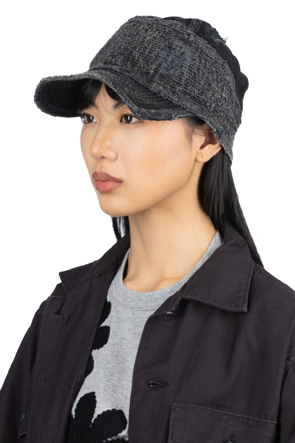 Kapital - 11.5oz BLK x BLK Denim THE OLD MAN AND THE SEA Cap (Crash Remake)