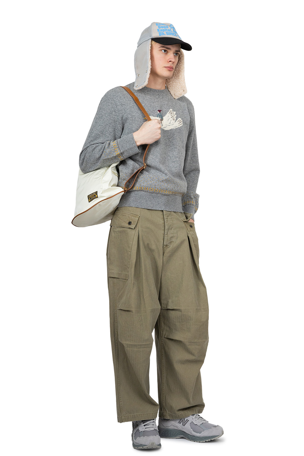 Kapital - 12G Wool Crew Neck Sweater (FLY GOOSE) - Grey