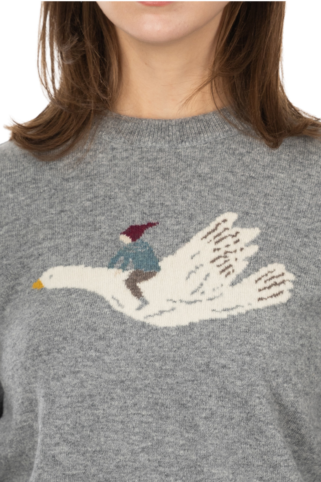 Kapital - 12G Wool Crew Neck Sweater (FLY GOOSE) - Grey