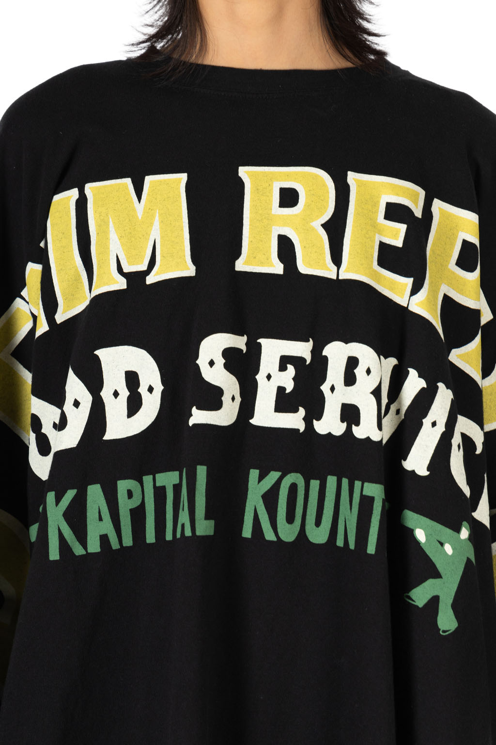 Kapital - 20/-Jersey KATABIRA HUGE-T (DENIM REPAIR) - Black