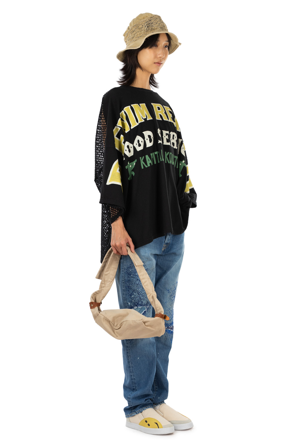 Kapital - 20/-Jersey KATABIRA HUGE-T (DENIM REPAIR) - Black