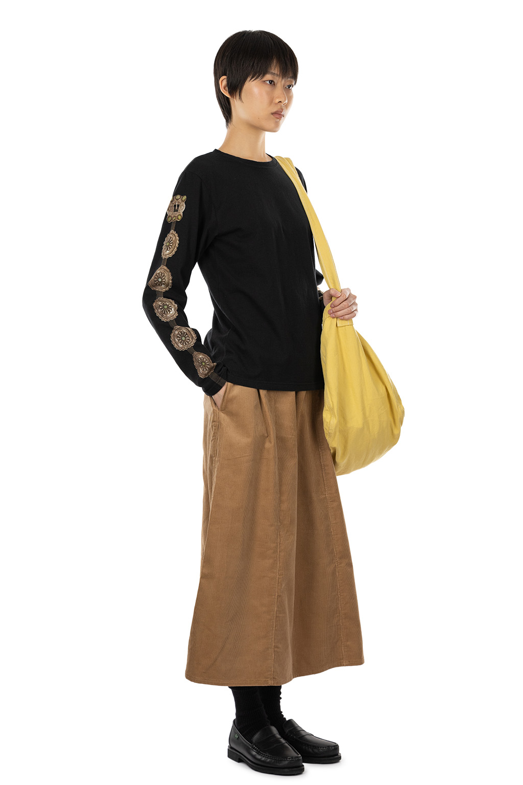 Kapital - 20/-Jersey Long Sleeve T (Concho Belt Sleeve) - Black