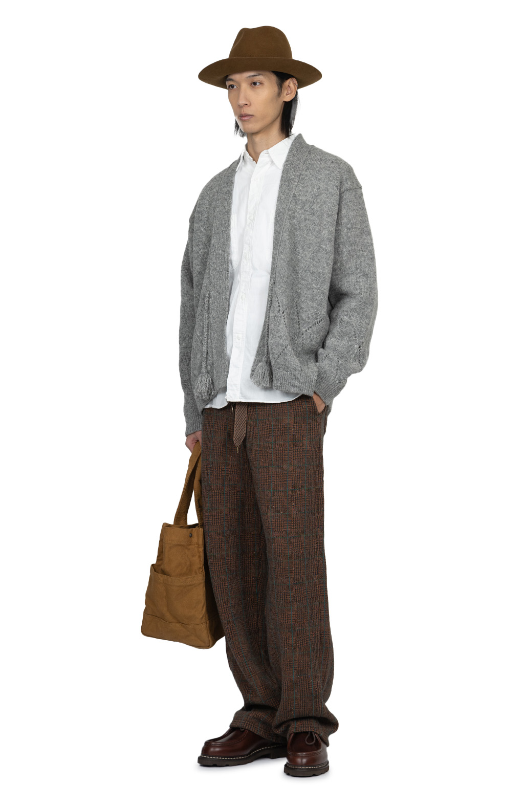 Kapital - 5G Wool Drop-Stich Argyle Knit Cardigan-Grey