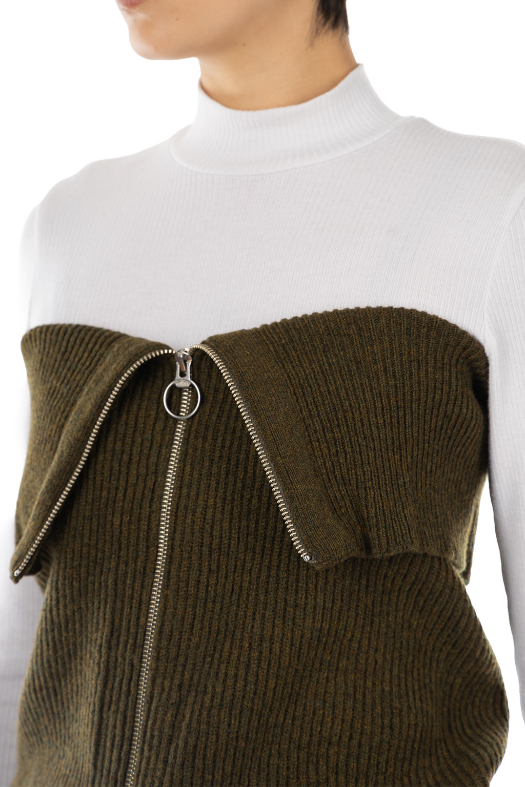 Kapital - 7G Rib Knit ZIP UP Cape - Khaki