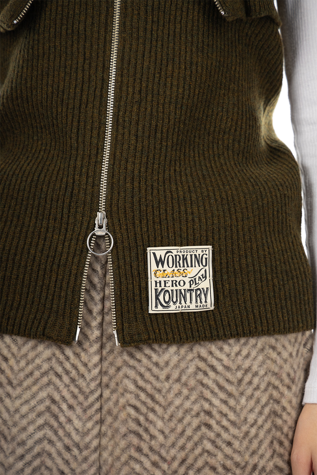 Kapital - 7G Rib Knit ZIP UP Cape - Khaki