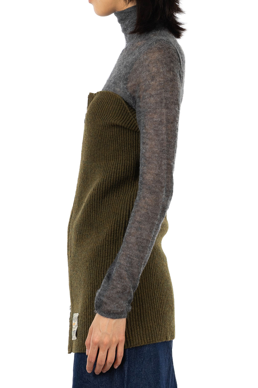 Kapital - 7G Rib Knit ZIP UP Cape - Khaki