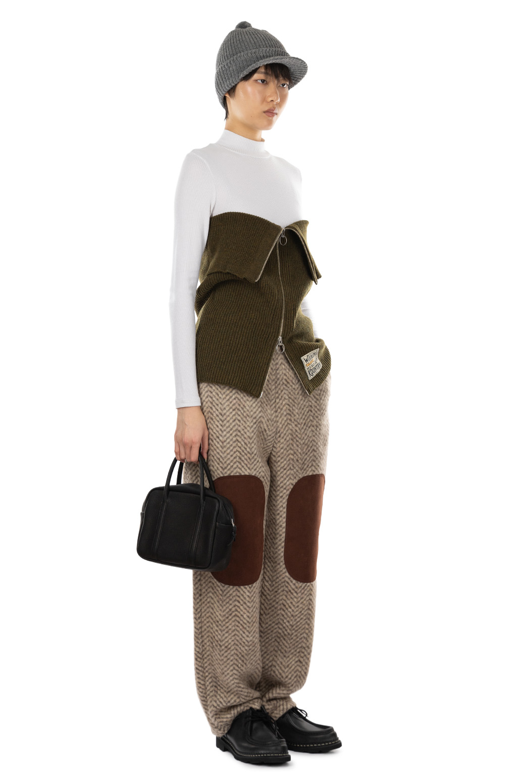 Kapital - 7G Rib Knit ZIP UP Cape - Khaki