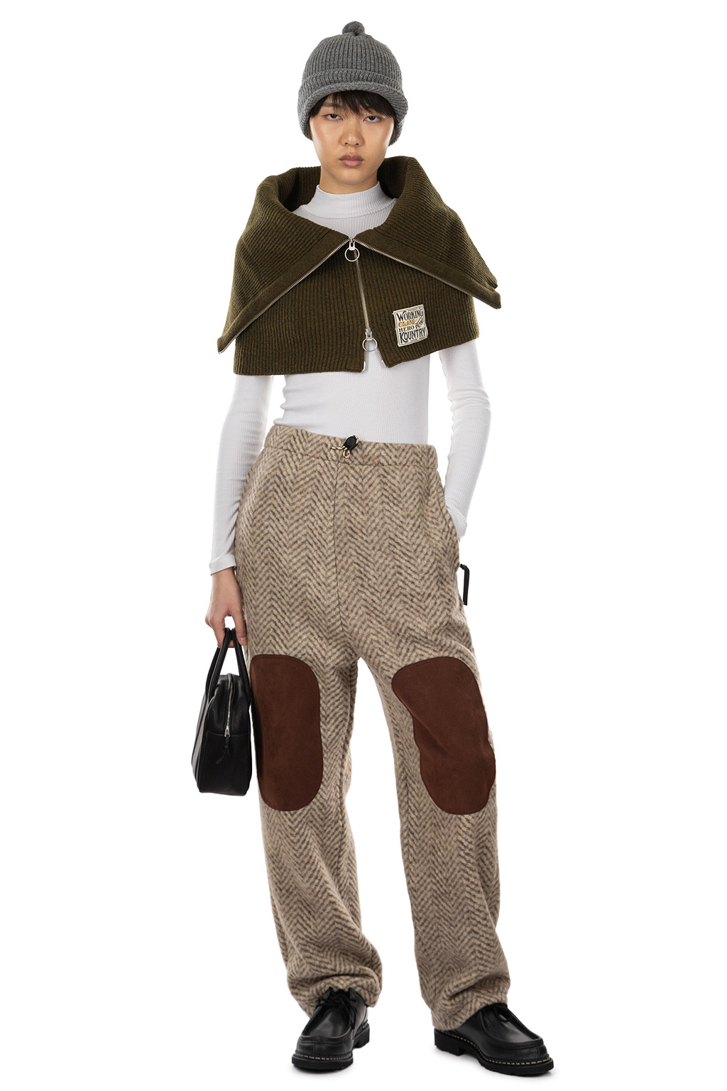 Kapital - 7G Rib Knit ZIP UP Cape - Khaki