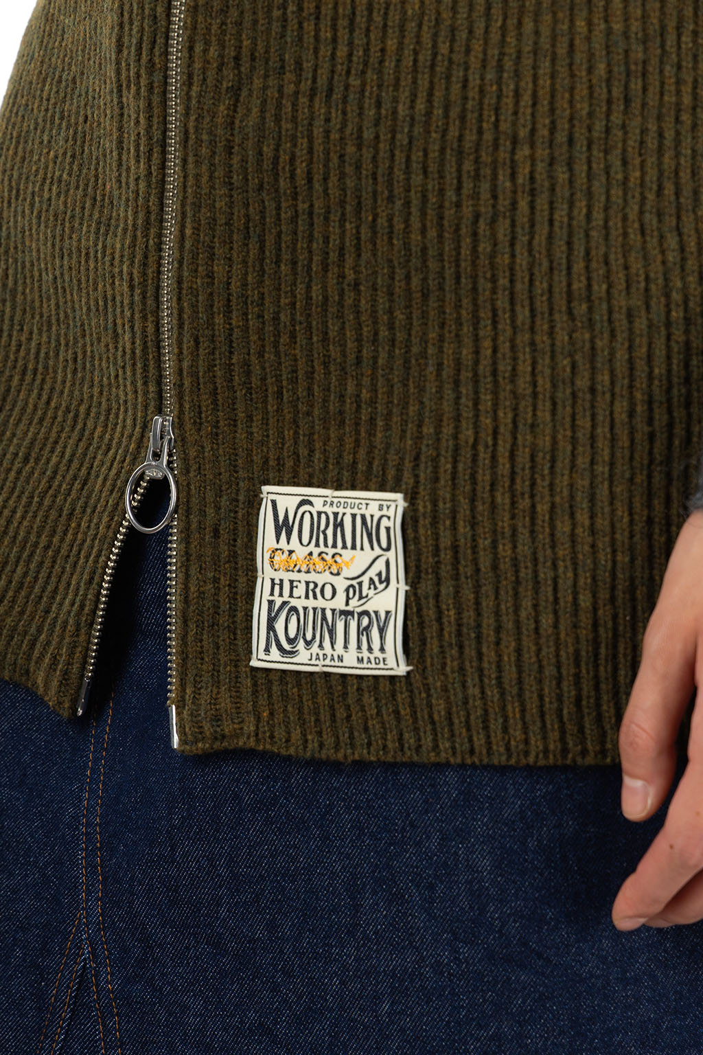 Kapital - 7G Rib Knit ZIP UP Cape - Khaki