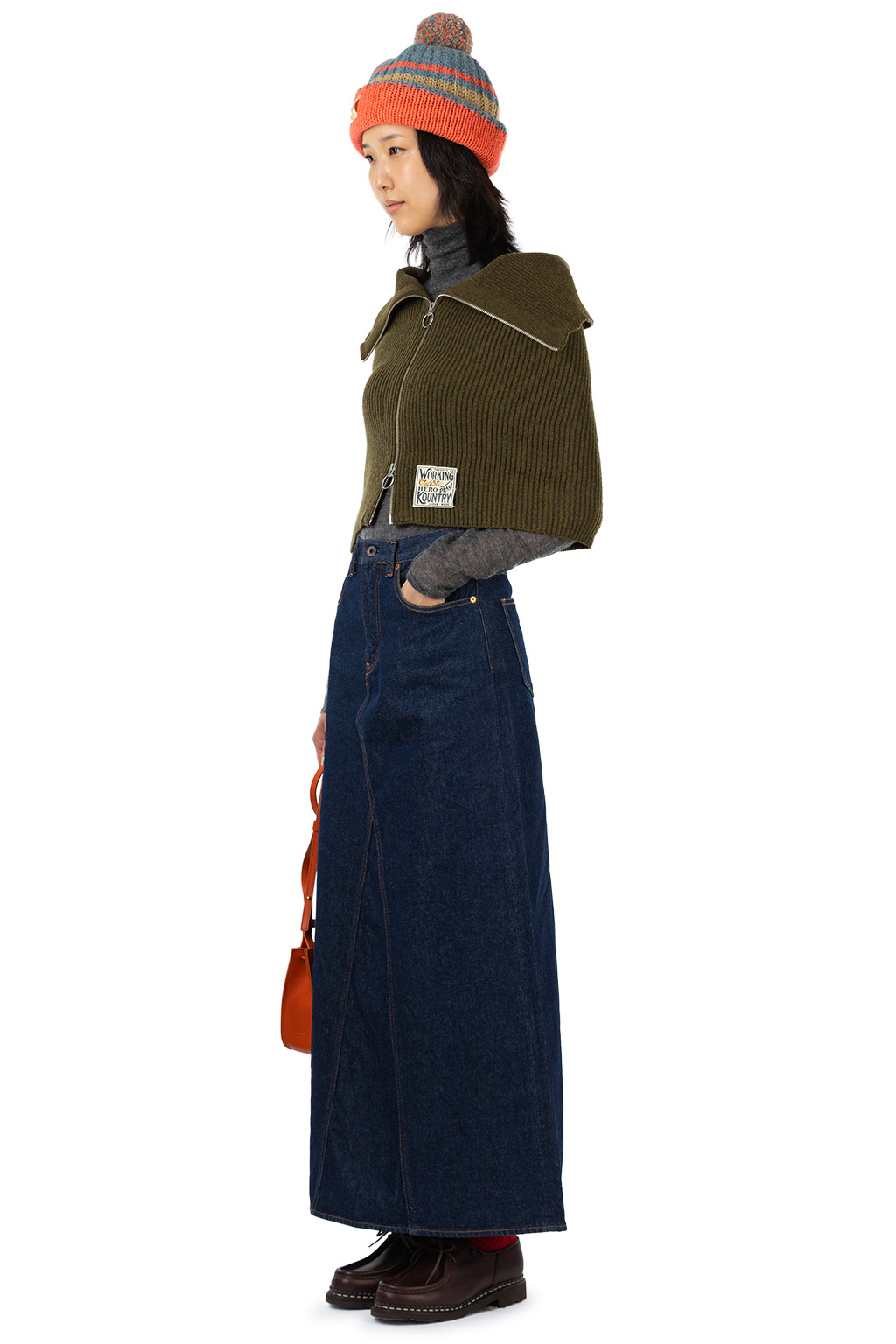 Kapital - 7G Rib Knit ZIP UP Cape - Khaki