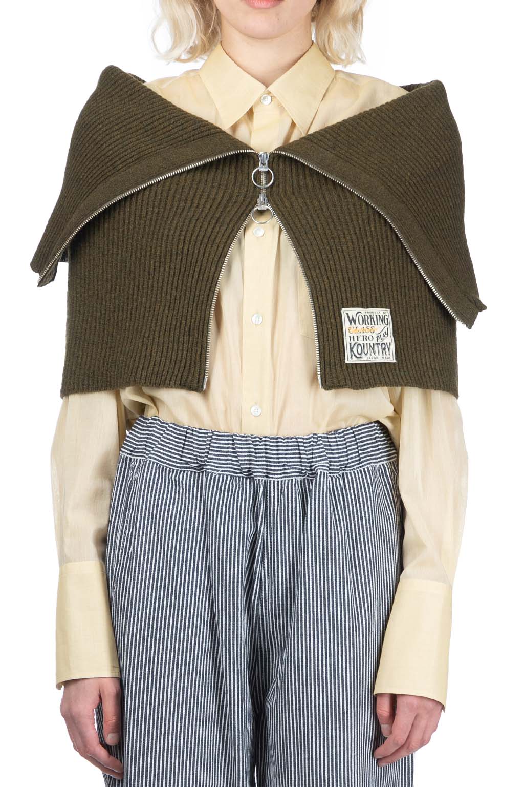 Kapital - 7G Rib Knit ZIP UP Cape - Khaki