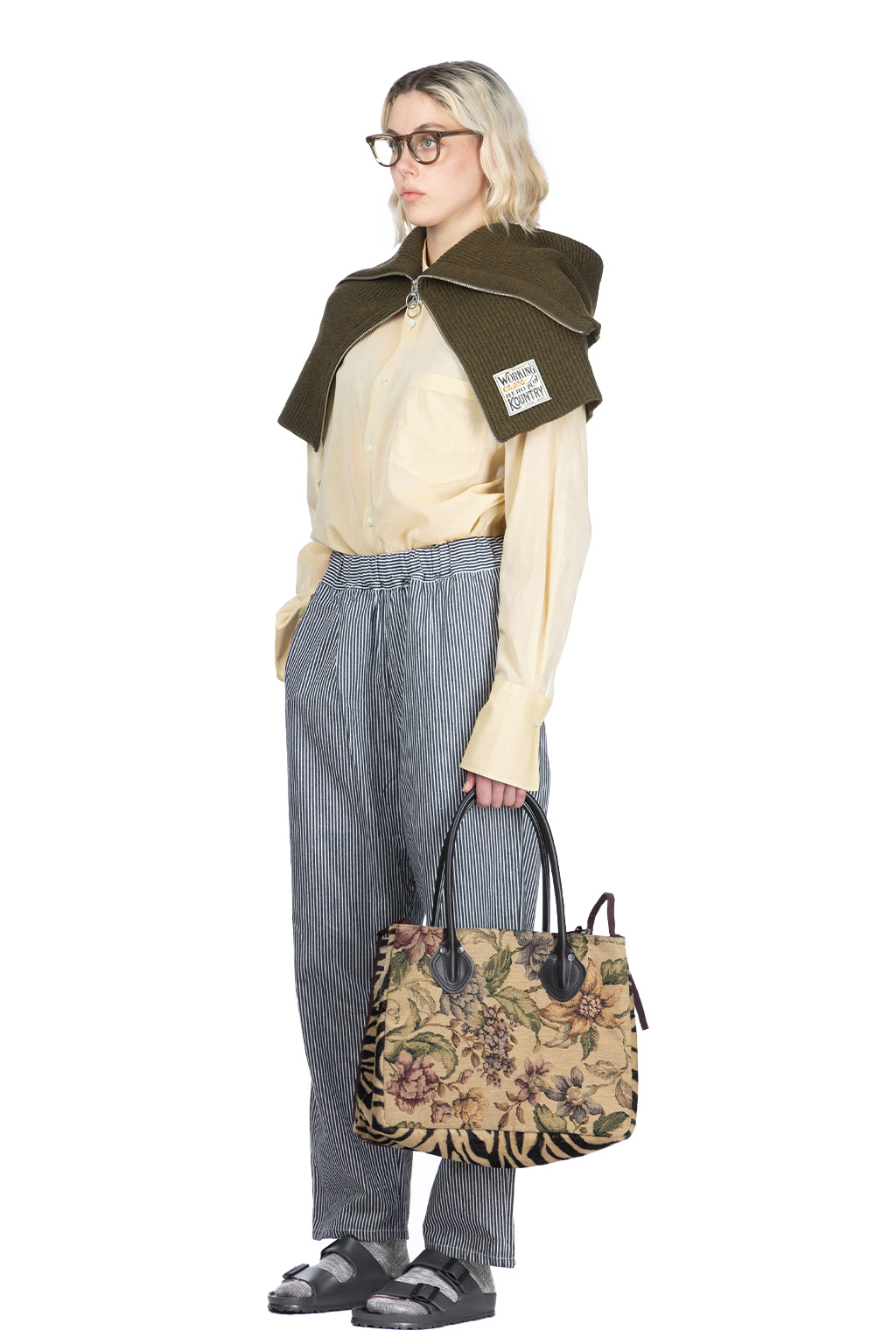 Kapital - 7G Rib Knit ZIP UP Cape - Khaki