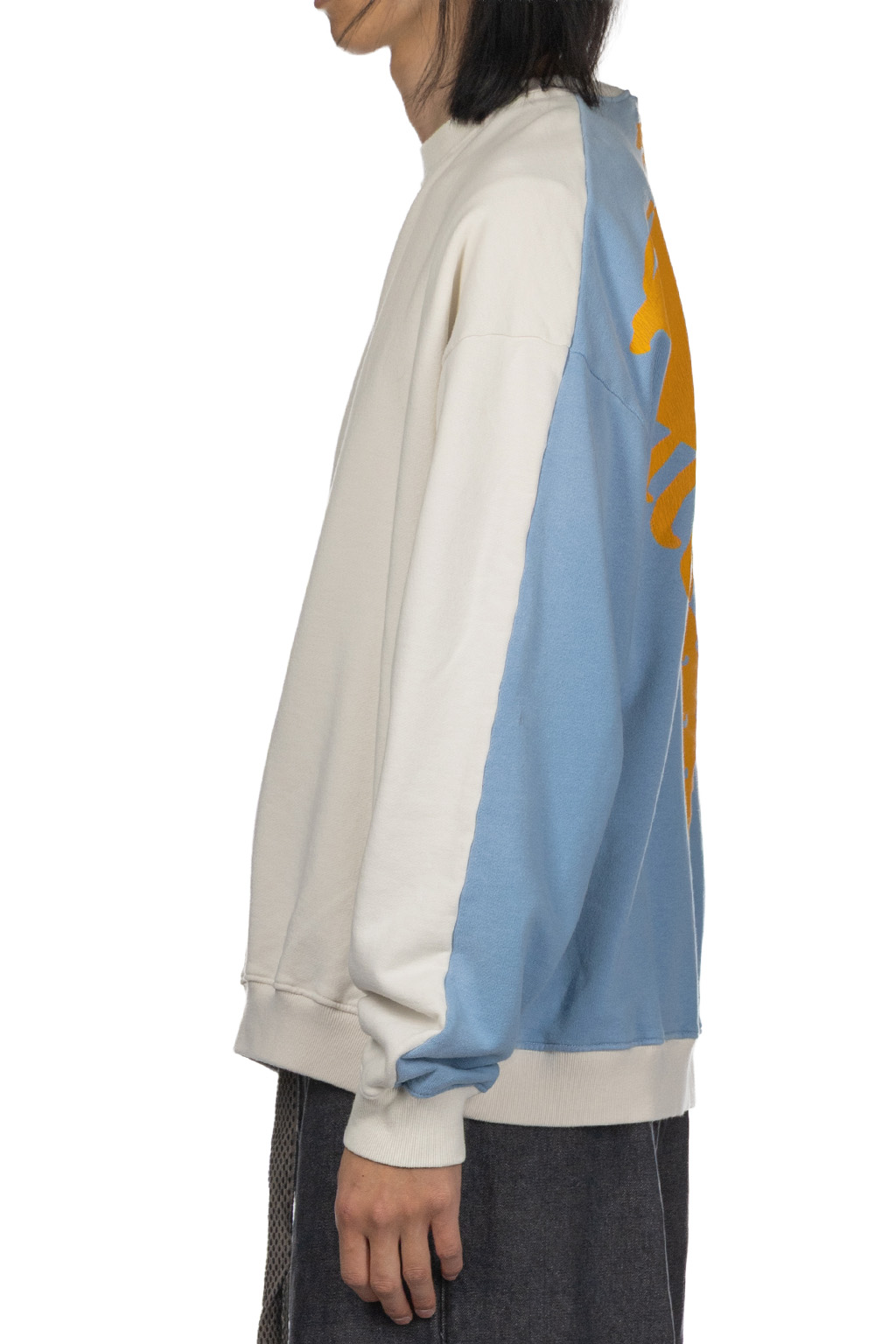 Kapital Fleece Knit 2Tones Remake BIG SWT (BONE) - Natural x Saxe Blue