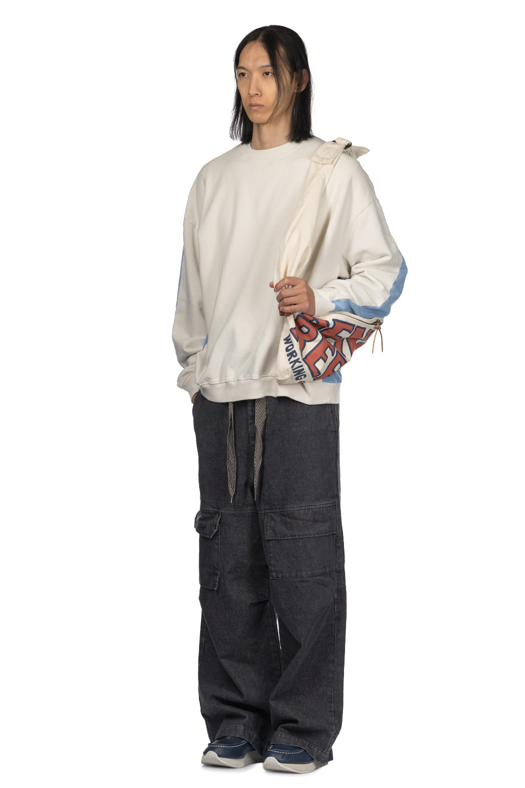 Kapital Fleece Knit 2Tones Remake BIG SWT (BONE) - Natural x Saxe Blue