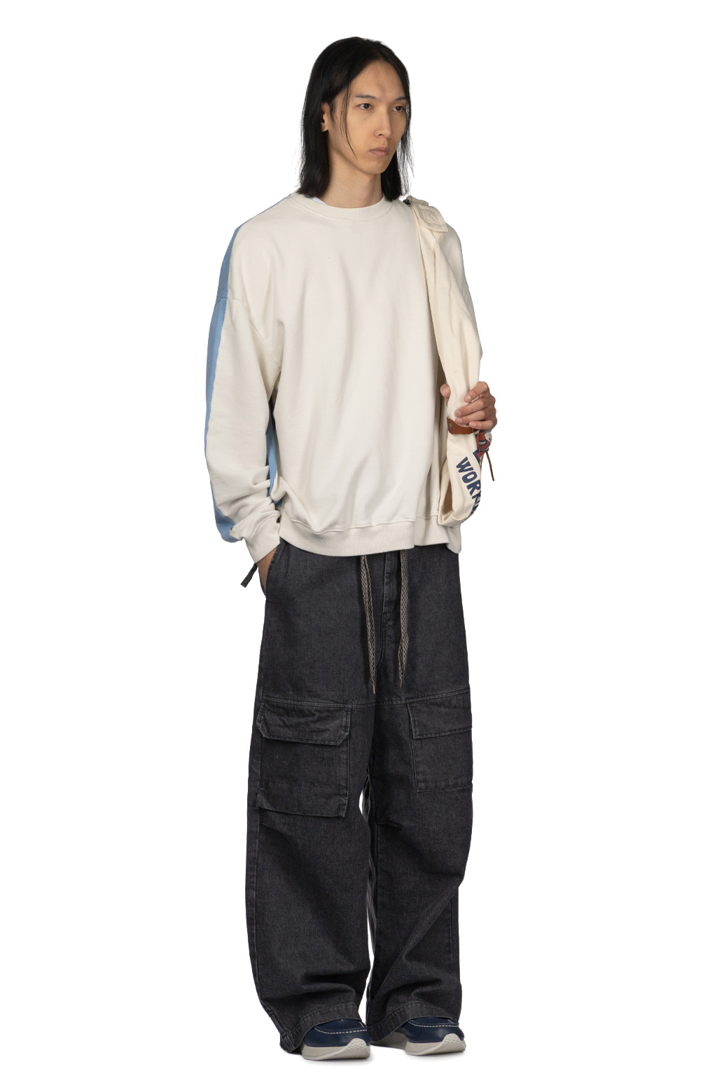 Kapital Fleece Knit 2Tones Remake BIG SWT (BONE) - Natural x Saxe Blue