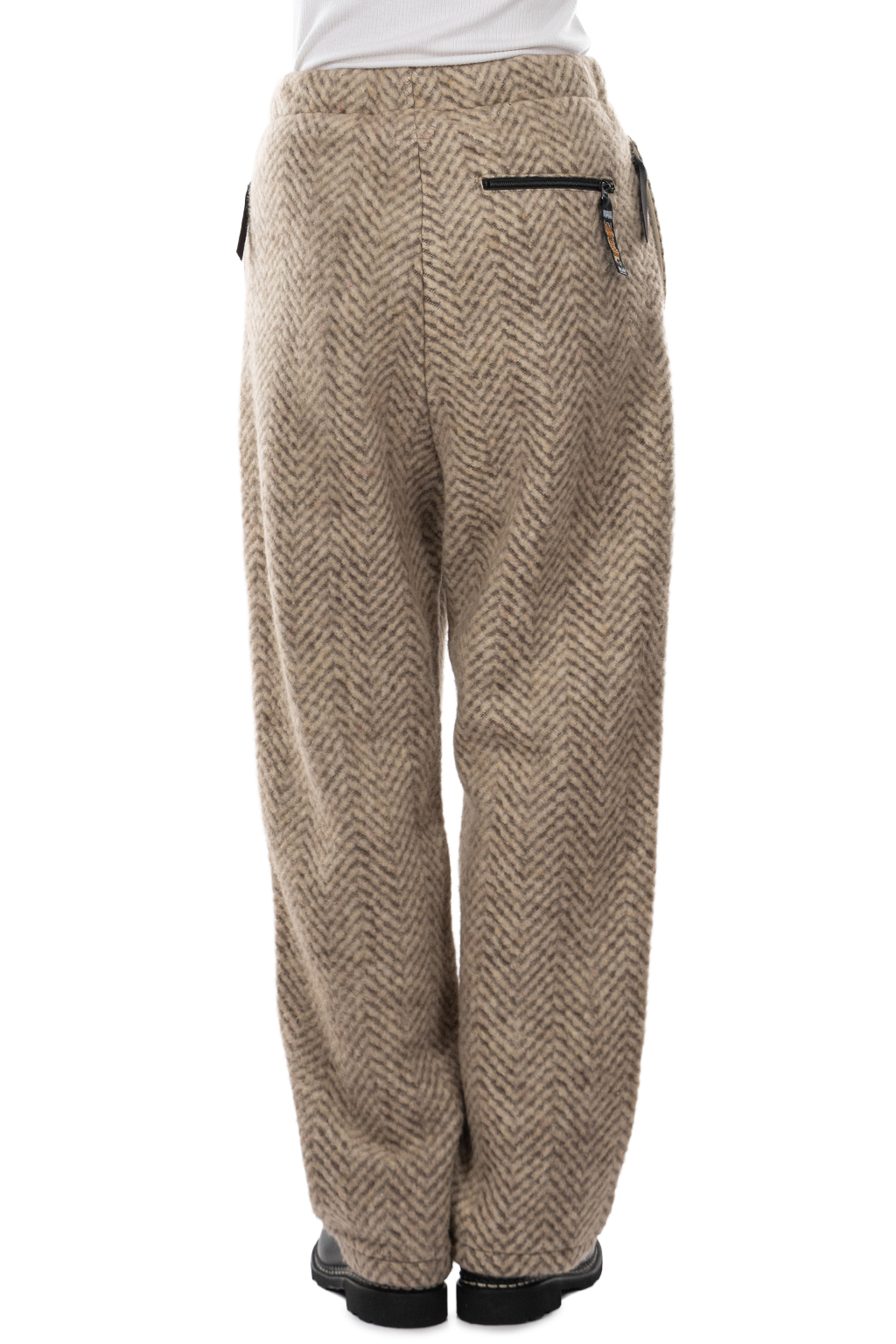Kapital Herringbone Heavy Fleece Easy Tapered Pants - Beige x Khaki