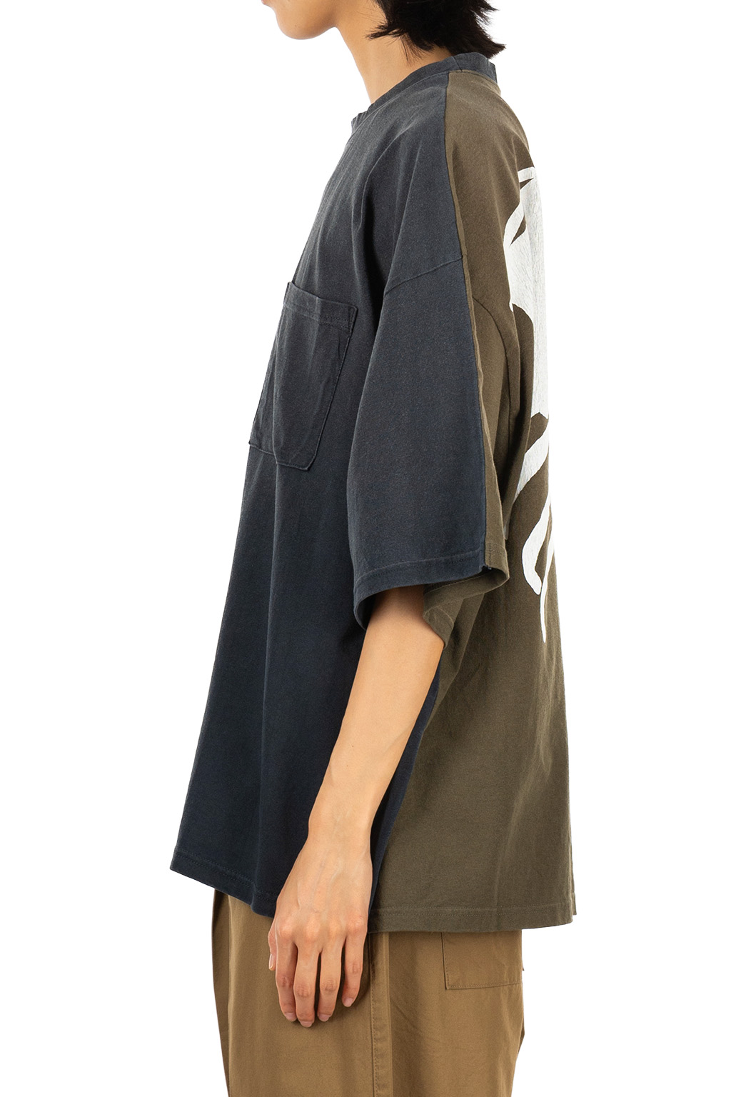 Kapital Jersey 2TONES BIG Pocket T (BONE) - Black x Khaki