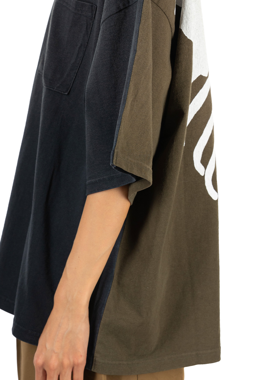 Kapital Jersey 2TONES BIG Pocket T (BONE) - Black x Khaki