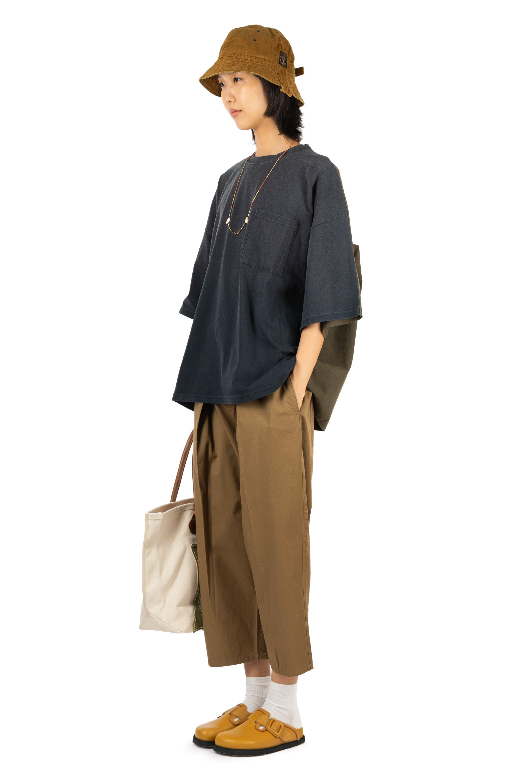 Kapital Jersey 2TONES BIG Pocket T (BONE) - Black x Khaki