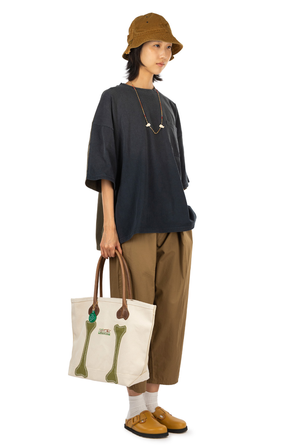 Kapital Jersey 2TONES BIG Pocket T (BONE) - Black x Khaki