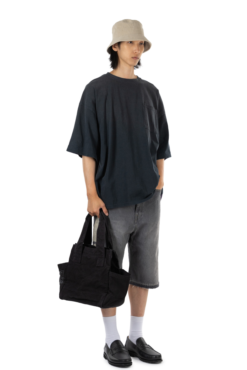 Kapital Jersey 2TONES BIG Pocket T (BONE) - Black x Purple